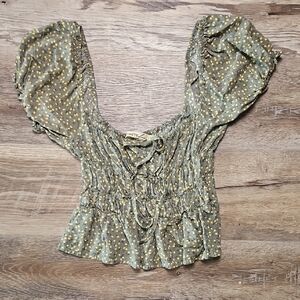Olive Green Blouse with Gold Flowers